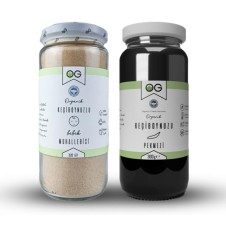 Organik Keçiboynuzlu Bebek Muhallebisi Karışımı 320 gr ve Organik Keçiboynuzu Pekmezi 300 Gr Seti